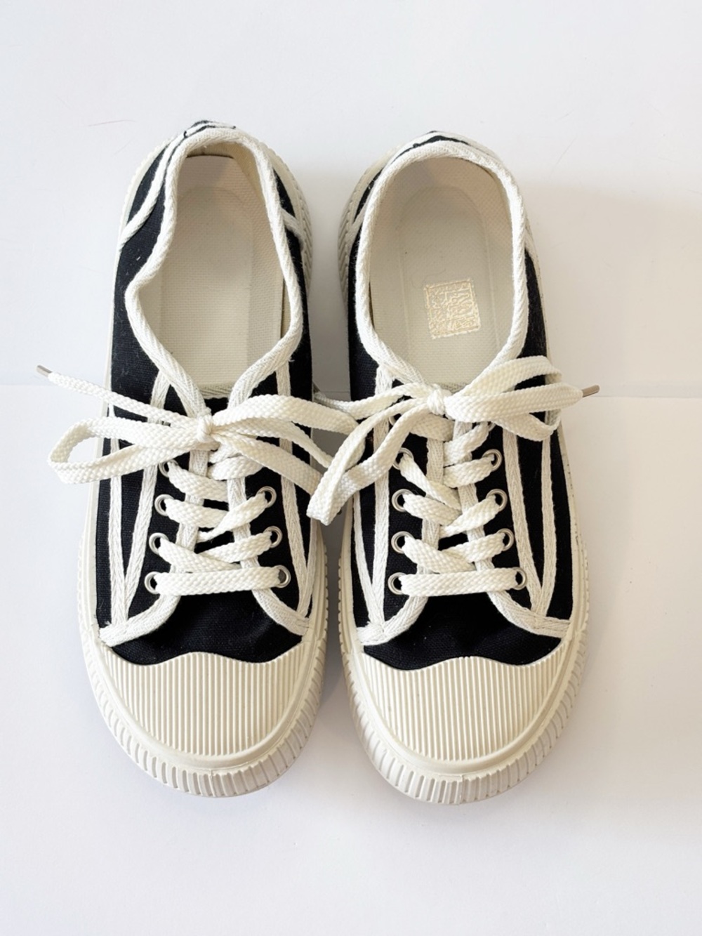 Chunky Platform Sneakers Womens 39 Black White Canvas Lace Up Streetwear Shoes - Picture 2 of 14